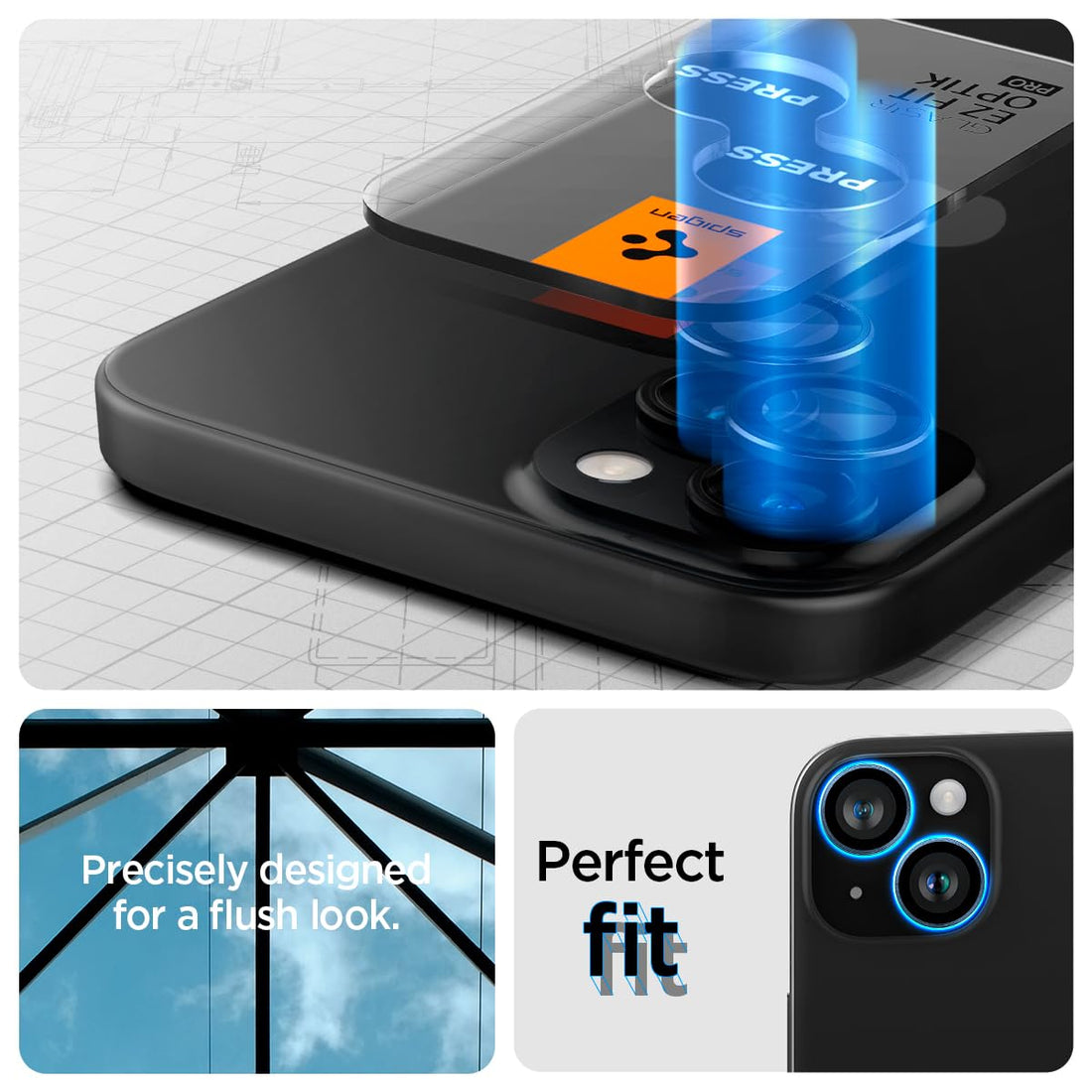 Spigen EZ Fit Optik Pro Tempered Glass Camera Lens Protector Guard for iPhone 15 (Black) - 1 Pack