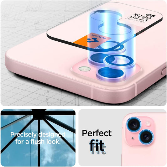 Spigen EZ Fit Optik Pro Tempered Glass Camera Lens Protector Guard for iPhone 15 (Pink) - 1 Pack