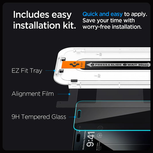 Spigen Ez Fit Privacy Tempered Glass Screen Protector Guard For Iphone 16 - 1 Pack for Smartphone