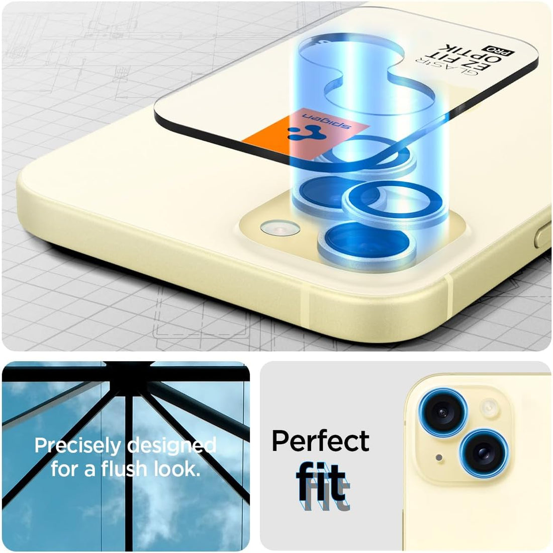 Spigen EZ Fit Optik Pro Tempered Glass Camera Lens Protector Guard for iPhone 15 Plus (Yellow) - 1 Pack