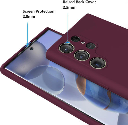 Samsung Galaxy S24 Ultra Case- Silicone Full Cover Protective Case with Soft Microfiber Lining Support Wireless Charging Samsung S24 Ultra Phone Case (Wine Red)