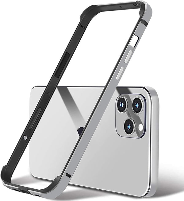 New Aluminum Frame Metal Bumper Frame Slim Hard Case Cover for iPhone 16 Pro, Metal Frame Armor with Soft Inner Bumper, Raised Edge Protection (Silver, for iPhone 16 Pro) - mobilecasez