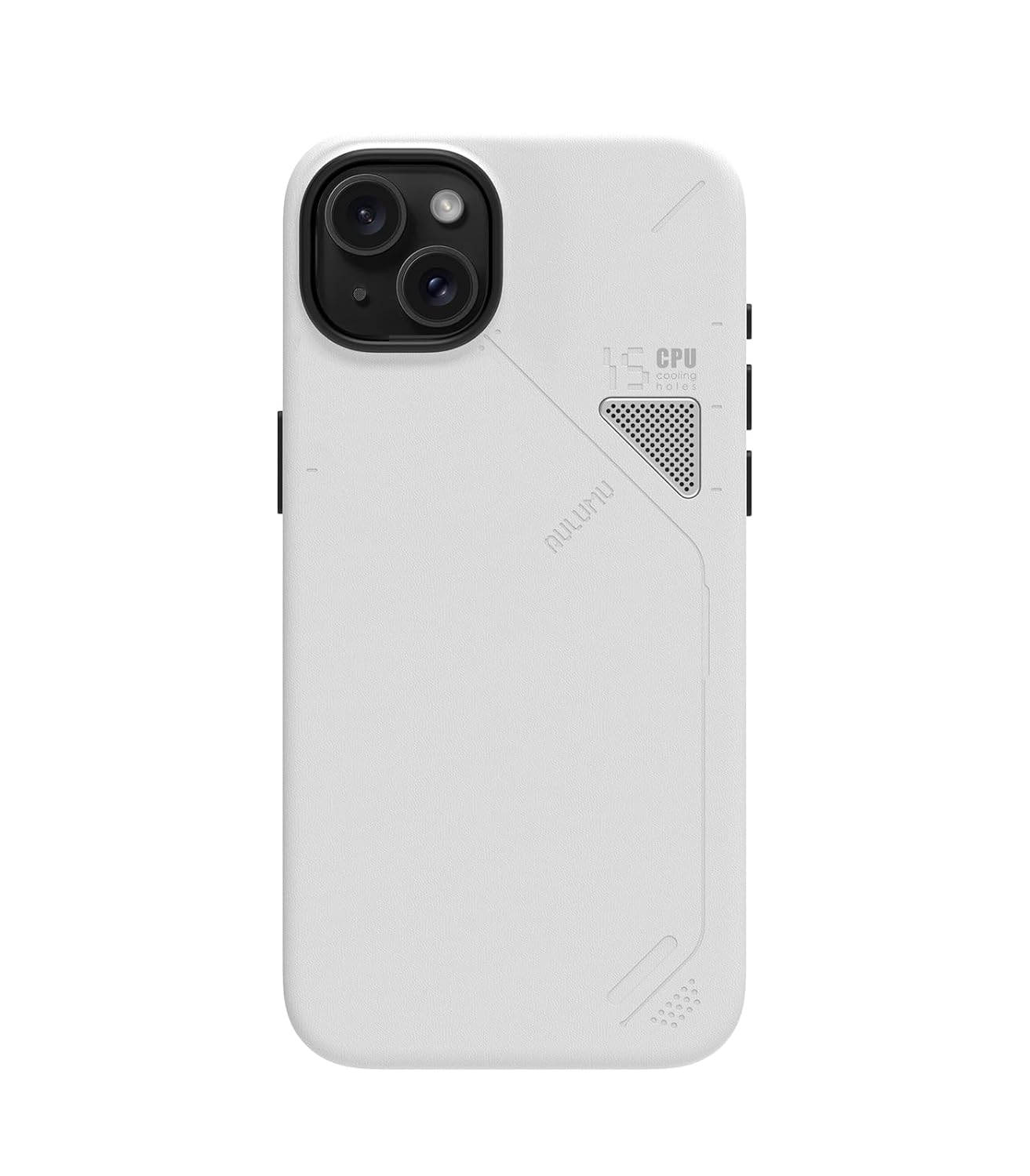 Aulumu A15 Vegan Leather for iPhone 15 Pro Max Magnetic Case [Unique Cooling Window] - Compatible with Magsafe [Metal Individual Buttons] - White