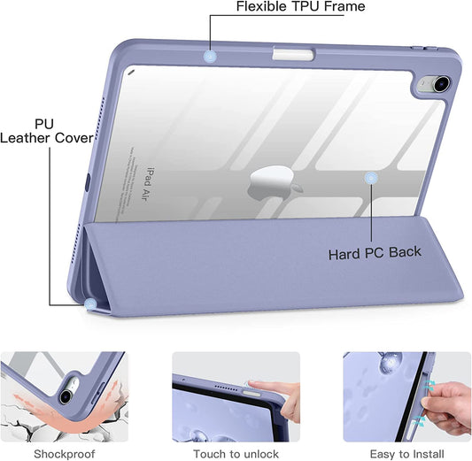 ProElite for iPad Air 11 Inch Case M2 2024, iPad Air 10.9 inch 5th/4th Gen & iPad Pro 11 inch 4th/3rd Gen 2022 case Cover, Transparent Smart Flip Cover with Pencil Holder, Lavender