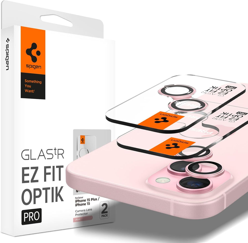 Spigen EZ Fit Optik Pro Tempered Glass Camera Lens Protector Guard for iPhone 15 Plus (Pink) - 1 Pack
