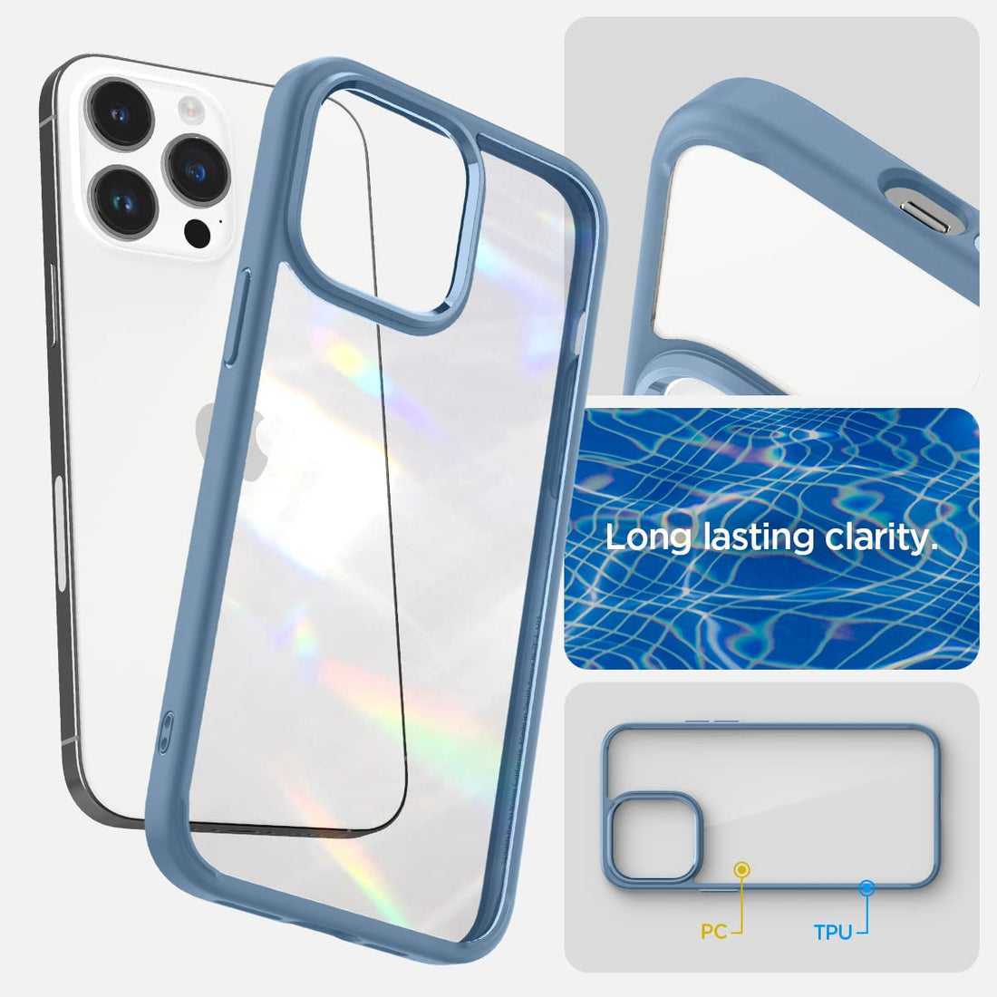 Spigen Ultra Hybrid Back Cover Case Compatible with iPhone 15 Pro (TPU + Poly Carbonate | Sierra Blue) - mobilecasez