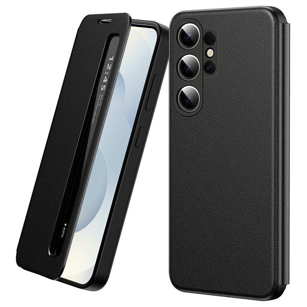 Samsung Galaxy S26 Ultra Case Smart View Window Leather Phone Cover - Black