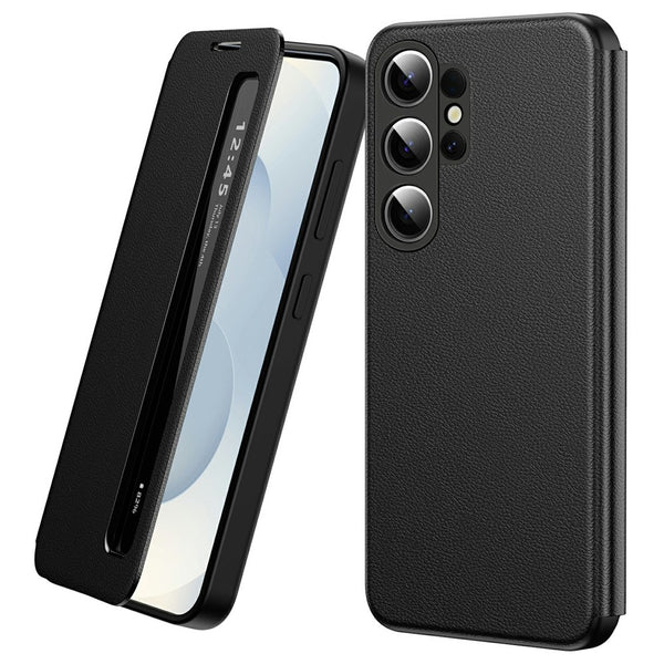 Samsung Galaxy S26 Ultra Case Smart View Window Leather Phone Cover - Black - mobileCasez