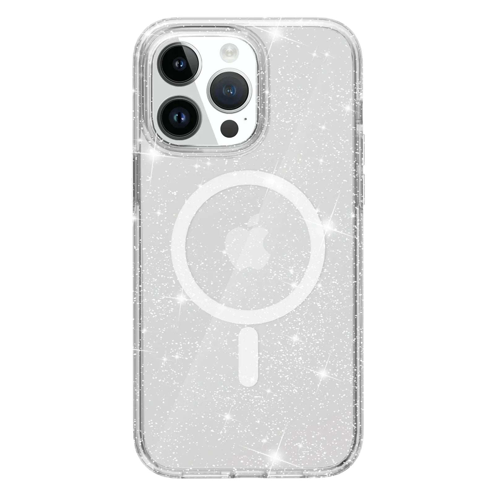 Glitter Magnetic Case for iPhone 15 Plus , Hard PC + Soft TPU Compatible with MagSafe Phone Cover - White