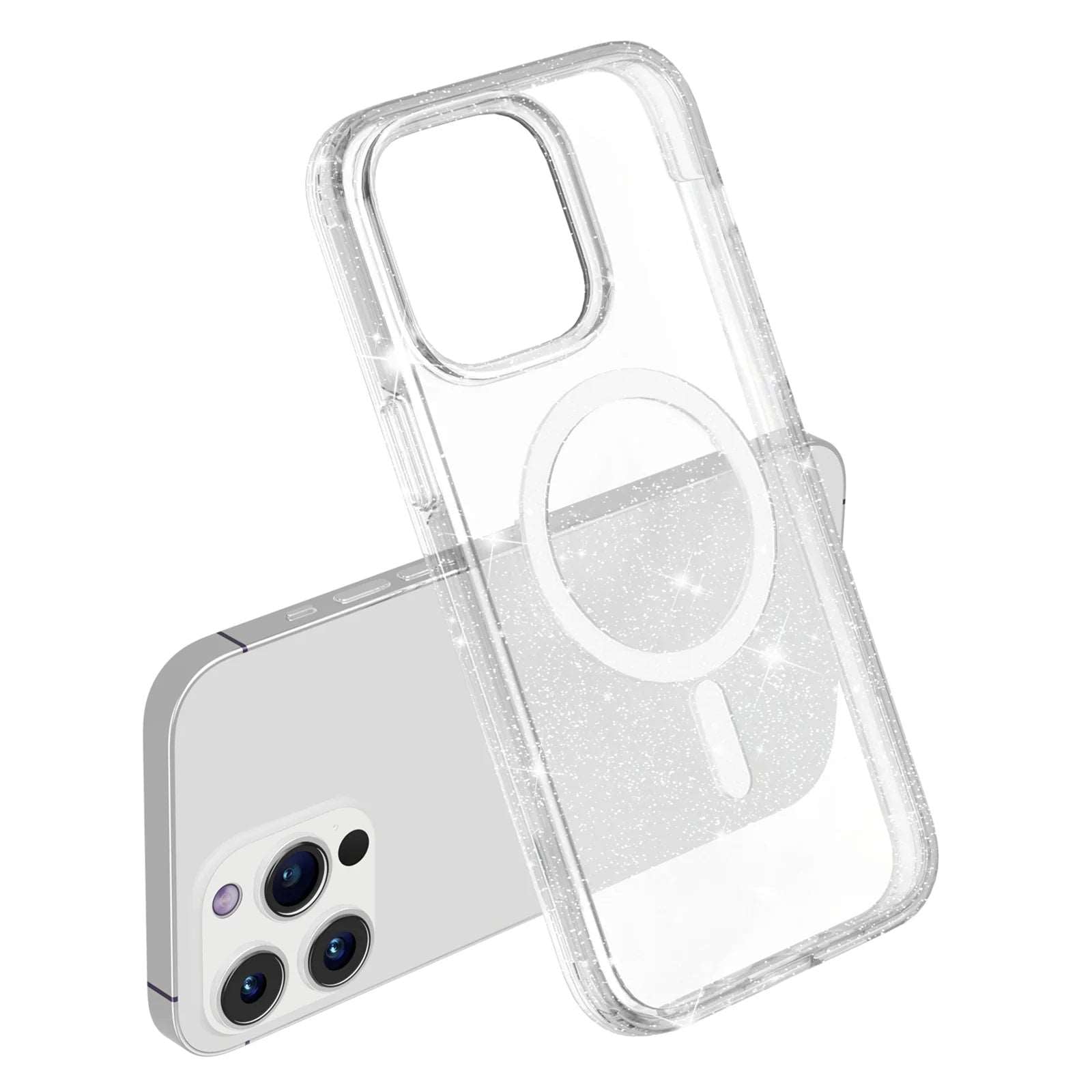 Glitter Magnetic Case for iPhone 15 Pro , Hard PC + Soft TPU Compatible with MagSafe Phone Cover - White