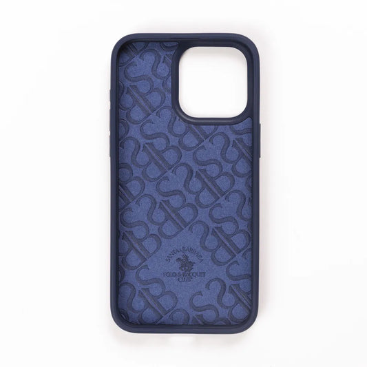 The ISIDORE Series Genuine Santa Barbara Polo Mobile Back Cover for iPhone 15 Plus|Men and Women||Horse Series||Embroidery Cover||Luxury Back Case||Free Leather Cover of Same Model Inside| (Navy Blue)