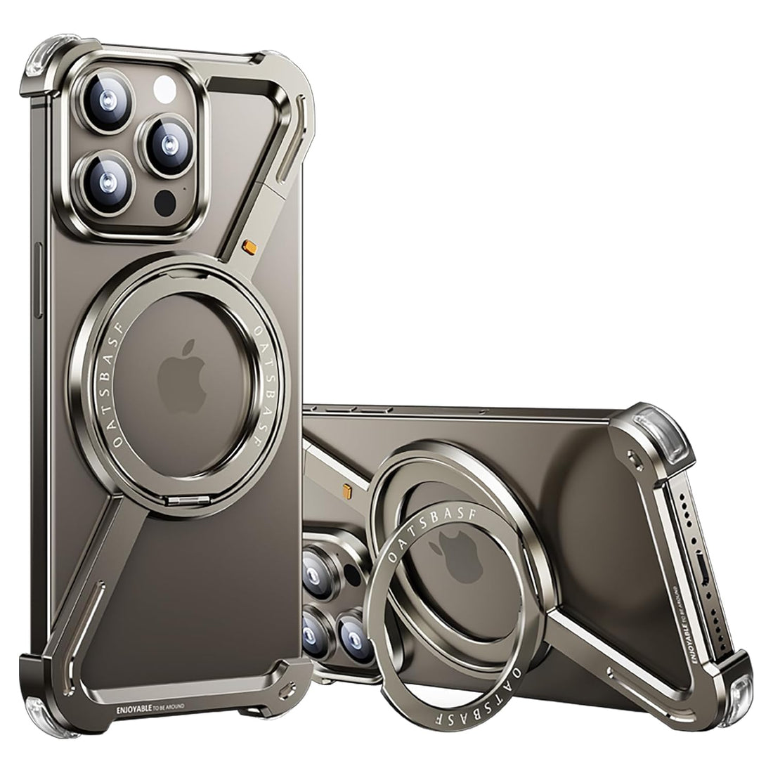 OATSBASF Minimalist Phone Case Compatible with iPhone 16 Pro, 360° Rotation Kickstand Aluminum Metal Frameless Design Bumper Z Case, Protective Shock Grade Shell, Natural Titanium - mobilecasez