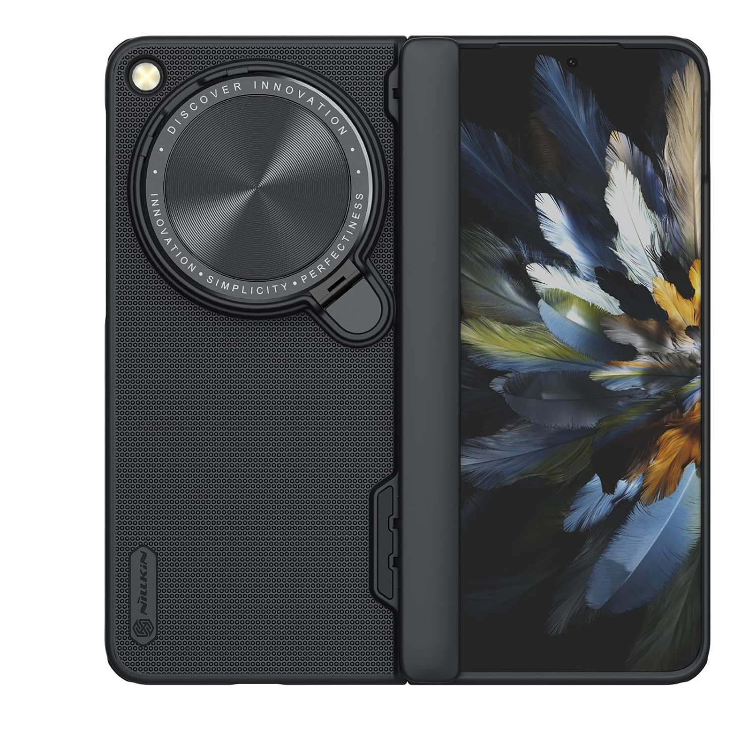 Nillkin Case for OnePlus Open (7.82" Inch) Super Frosted Shield Prop Flip Style Lens Camera Protect Mobile Holder TPU + PC Wireless Charging Black Color