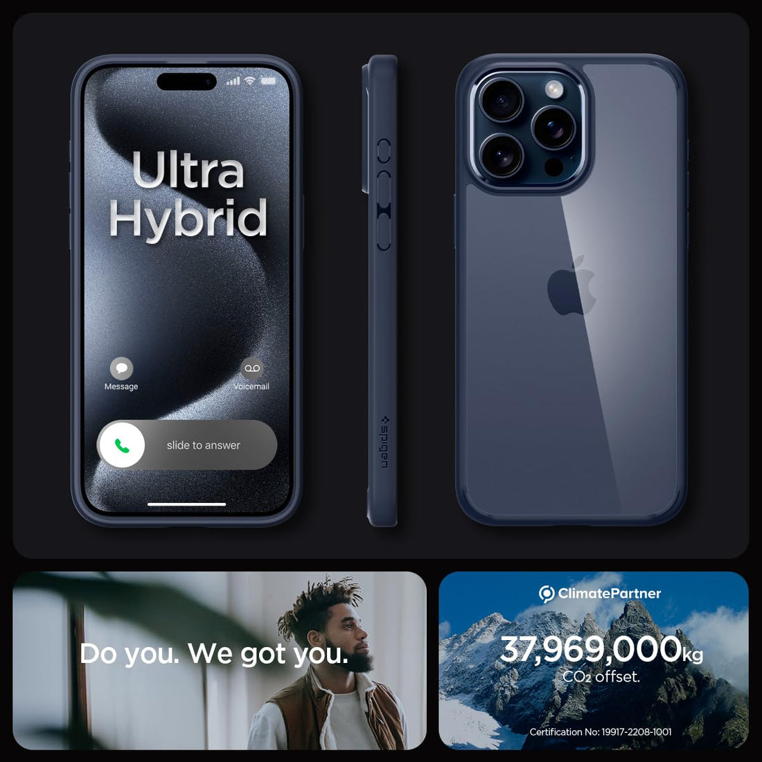 Spigen Ultra Hybrid Back Cover Case Compatible with iPhone 15 Pro  (TPU + Poly Carbonate | Navy Blue) - mobilecasez