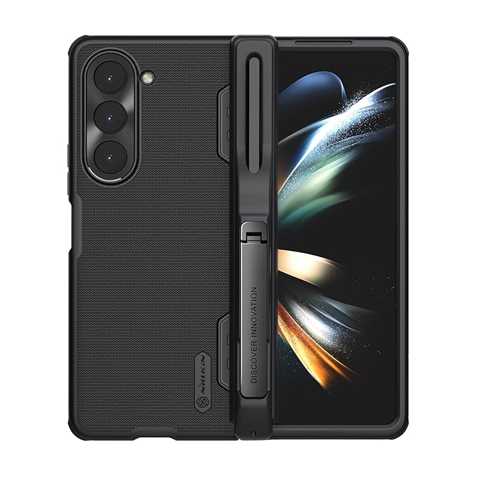 Nillkin Case for Samsung Galaxy Z Fold 4 (7.6" Inch) Super Frosted Shield Fold Pen Slot Phone Holder Version 180 Folding 360 Protect & Detachable S Pen Slot Black Color - Polycarbonate - mobilecasez