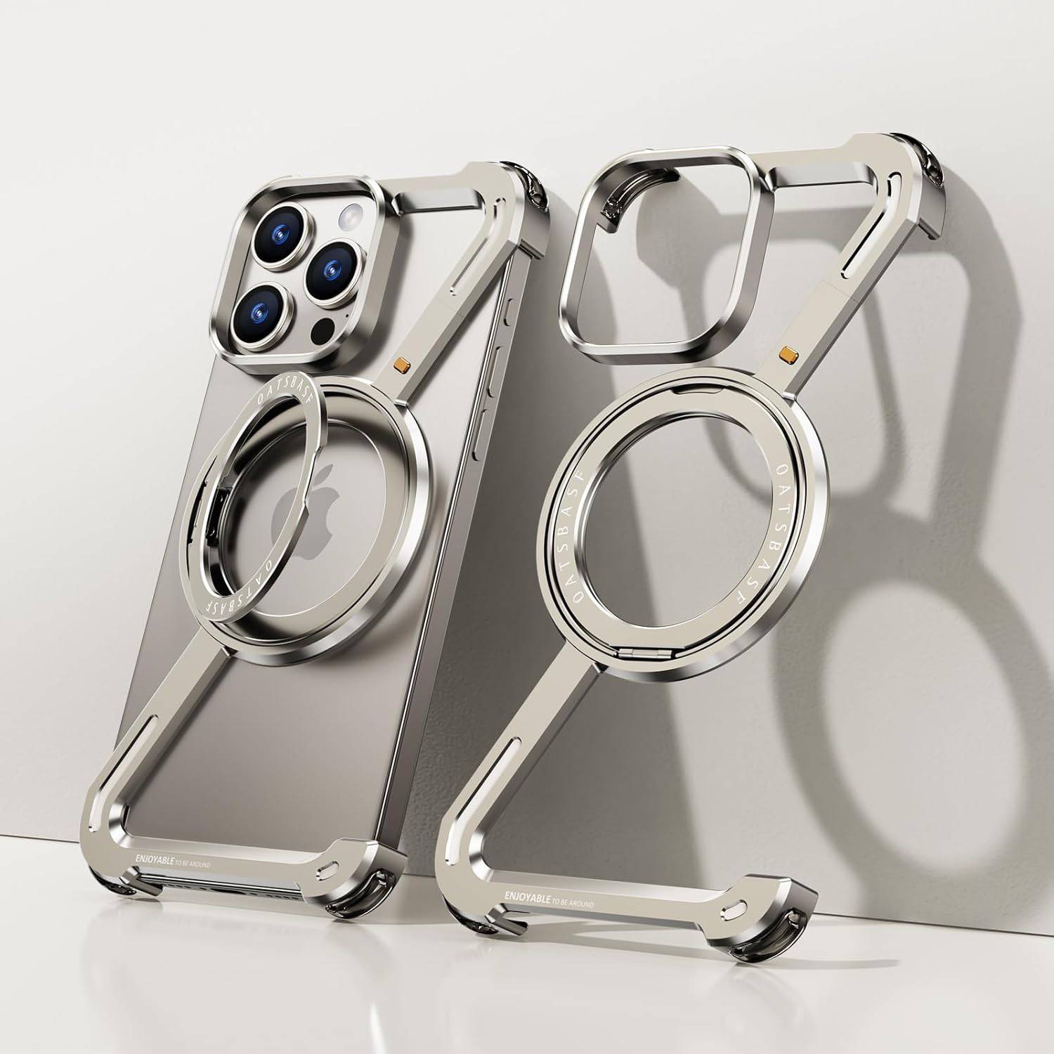 OATSBASF Minimalist Phone Case Compatible with iPhone 16, 360° Rotation Kickstand Aluminium Metal Frameless Design OATSBASF Minimalist Phone Case Compatible with iPhone 16, 360° Rotation Kickstand Aluminium Metal Frameless Design