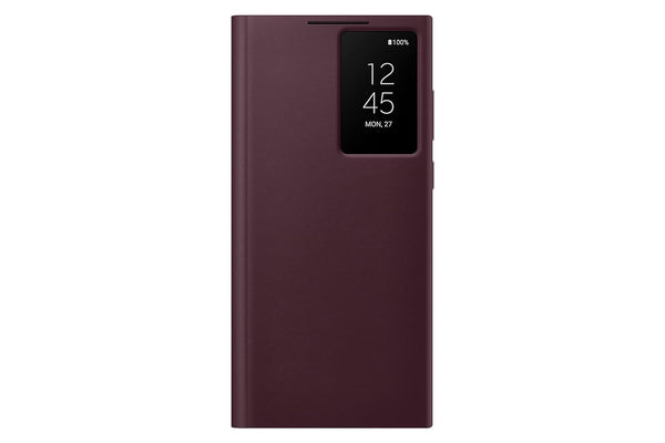 Samsung Galaxy S22 Ultra S-View/Smart View Wallet Flip Case - Protective Leather Cover with Smart Screen Display, Tap Control, Slim Design, and Built-in Card Holder Pocket (Burgundy) - mobilecasez
