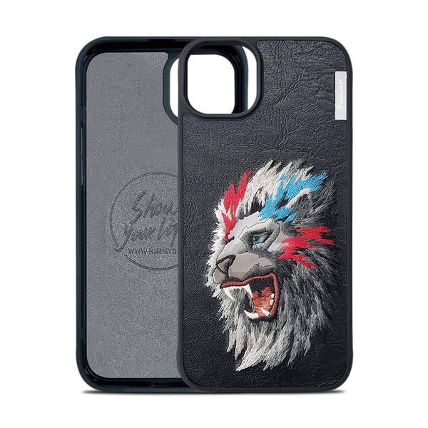Nimmy 3D Embroidery Leather Lion Back Case Compatible with for iPhone 15 Pro - mobilecasez