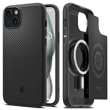 Spigen Mag Armor Magfit Back Cover Case Compatible with iPhone 15 (TPU + Poly Carbonate | Matte Black)