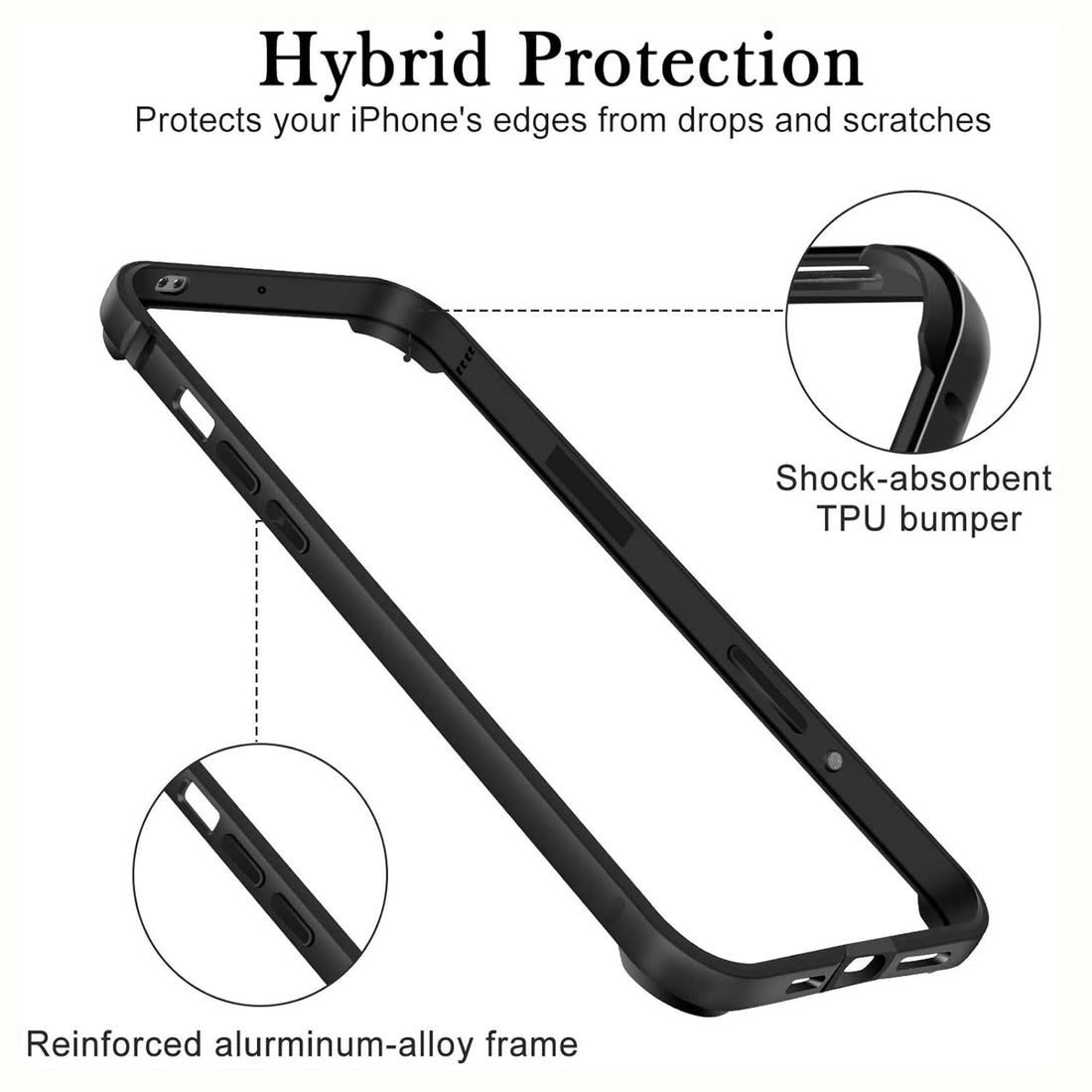 New Aluminum Frame Metal Bumper Frame Slim Hard Case Cover for iPhone 16 Pro, Metal Frame Armor with Soft Inner Bumper, Raised Edge Protection (Black, for iPhone 16 pro) - mobilecasez