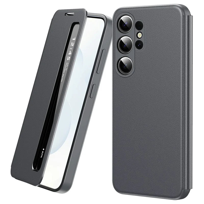 Samsung Galaxy S26 Ultra Case Smart View Window Leather Phone Cover - Gray