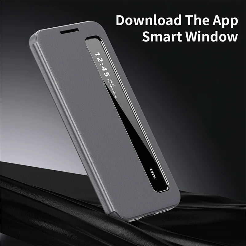 Samsung Galaxy S26 Ultra Case Smart View Window Leather Phone Cover - Gray - mobileCasez