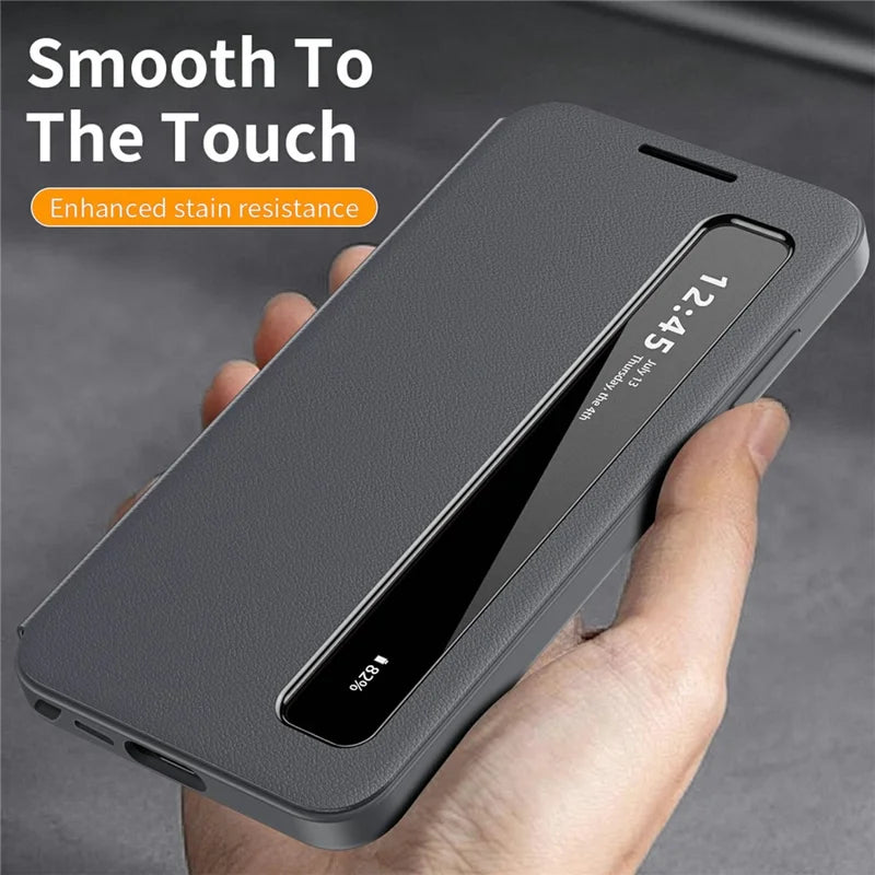 Samsung Galaxy S26 Ultra Case Smart View Window Leather Phone Cover - Gray - mobileCasez