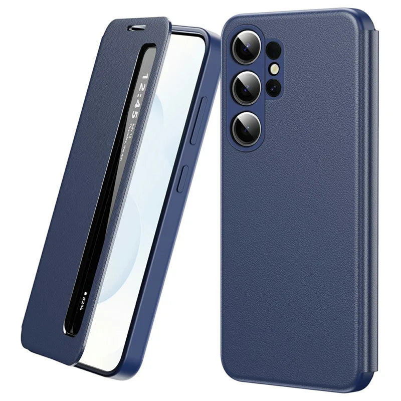 Samsung Galaxy S26 Ultra Case Smart View Window Leather Phone Cover - Blue