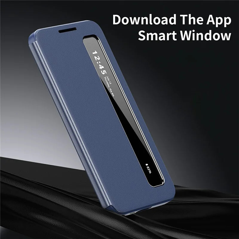 Samsung Galaxy S26 Ultra Case Smart View Window Leather Phone Cover - Blue - mobileCasez