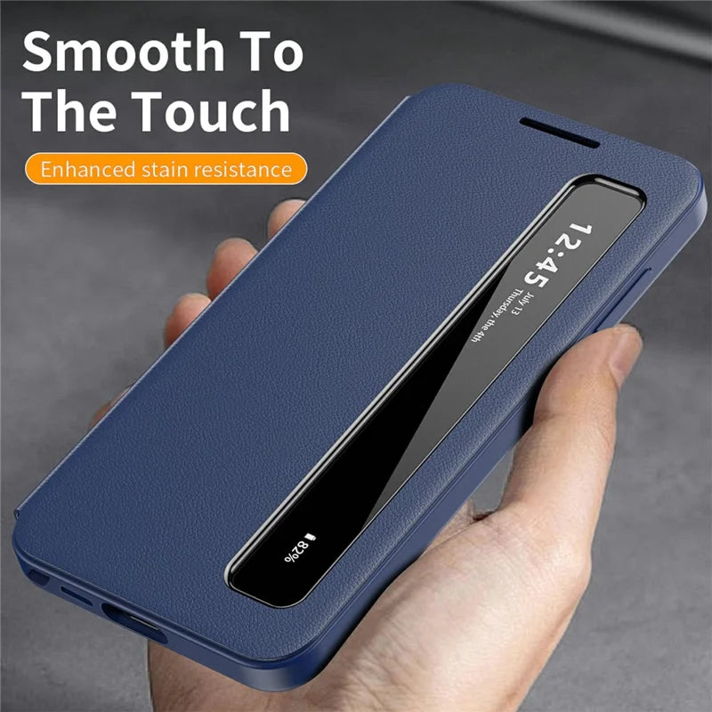 Samsung Galaxy S26 Ultra Case Smart View Window Leather Phone Cover - Blue - mobileCasez