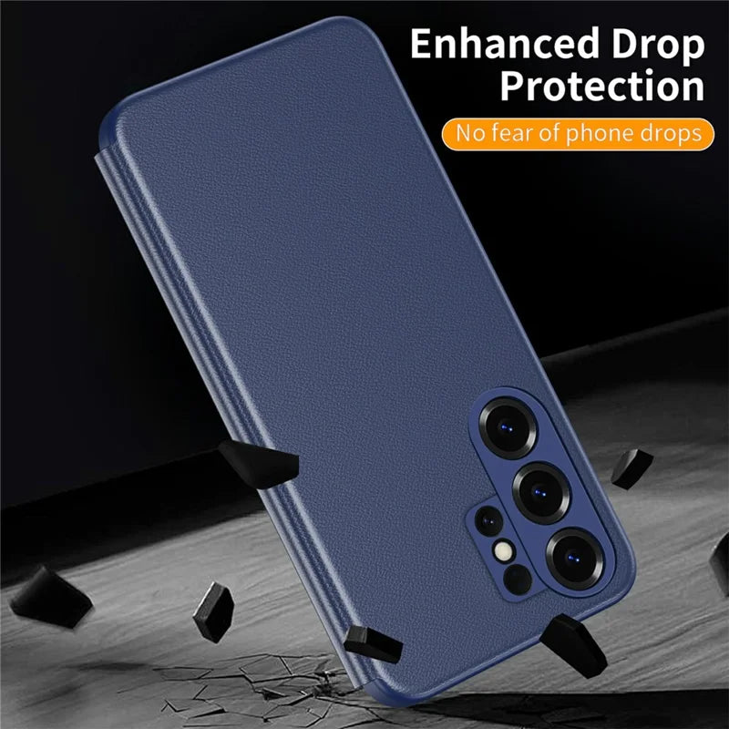 Samsung Galaxy S26 Ultra Case Smart View Window Leather Phone Cover - Blue - mobileCasez