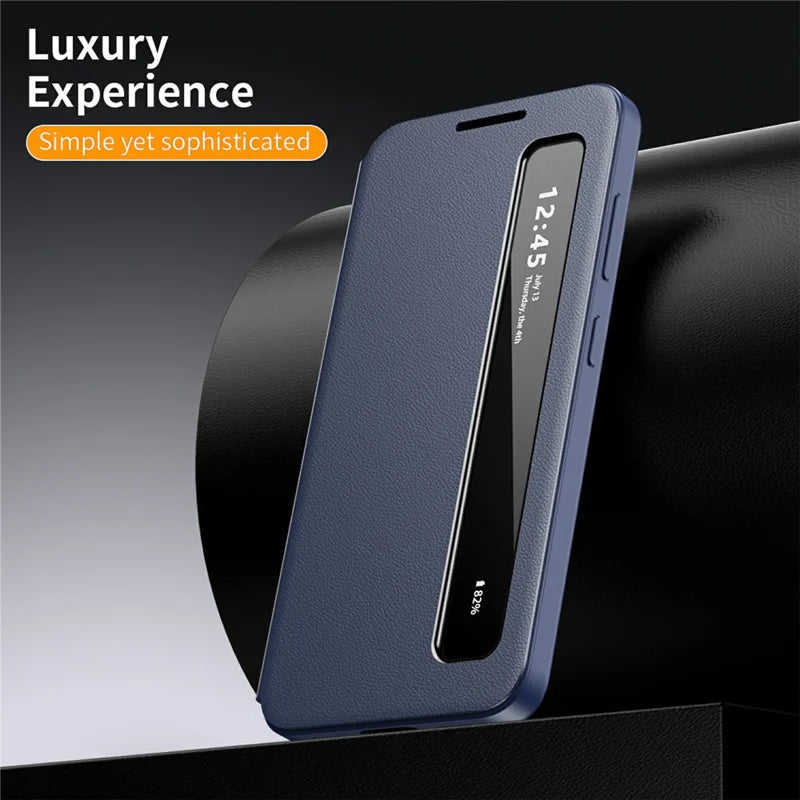Samsung Galaxy S26 Ultra Case Smart View Window Leather Phone Cover - Blue - mobileCasez