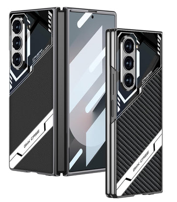 MobileCasez Sports Series Glass & PU Leather Electroplated Back Case Cover for Samsung Galaxy Fold 5 5G / Galaxy Fold 5 Case Cover - Carbon Black