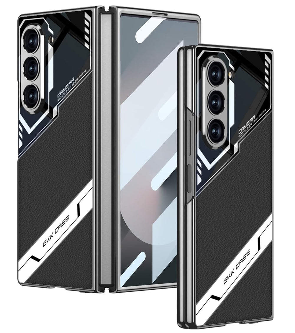 MobileCasez Sports Series Glass & PU Leather Electroplated Back Case Cover for Samsung Galaxy Fold 6 5G / Galaxy Fold 6 Case Cover - Black