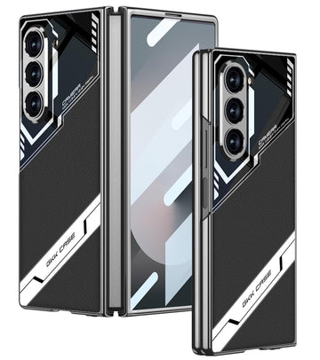 MobileCasez Sports Series Glass & PU Leather Electroplated Back Case Cover for Samsung Galaxy Fold 5 5G / Galaxy Fold 5 Case Cover - Black