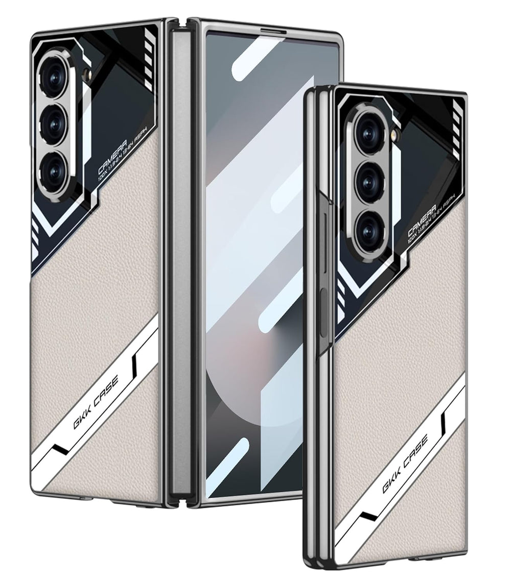 MobileCasez Sports Series Glass & PU Leather Electroplated Back Case Cover for Samsung Galaxy Fold 6 5G / Galaxy Fold 6 Case Cover - Titanium