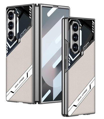 MobileCasez Sports Series Glass & PU Leather Electroplated Back Case Cover for Samsung Galaxy Fold 5 5G / Galaxy Fold 5 Case Cover - Titanium