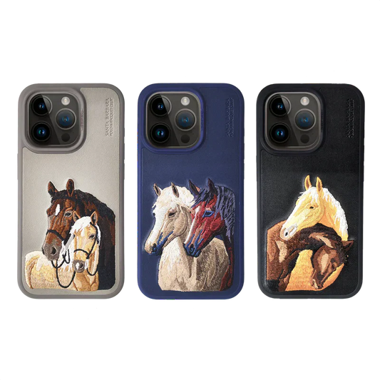 The ISIDORE Series Genuine Santa Barbara Polo Mobile Back Cover for iPhone 15 Pro |Men and Women||Horse Series||Embroidery Cover||Luxury Back Case||Free Leather Cover of Same Model Inside| (Titanium Grey)