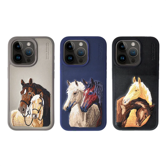 The ISIDORE Series Genuine Santa Barbara Polo Mobile Back Cover for iPhone 15 Pro Max|Men and Women||Horse Series||Embroidery Cover||Luxury Back Case||Free Leather Cover of Same Model Inside| (Titanium Grey)