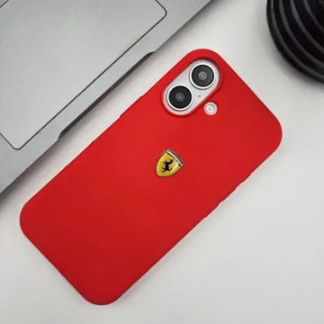 Ferrari FESSIHCN65R Scuderia Silicone Case with Logo Shield for iPhone 16 Plus (Red)