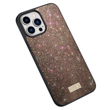 iPhone 15 Pro Max SULADA Glittery PC Hybrid TPU Handmade Leather Phone Case(Colorful)