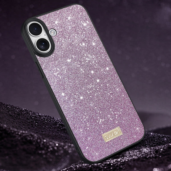 iPhone 16 SULADA Glittery PC Hybrid TPU Handmade Leather Phone Case(Purple) - mobilecasez