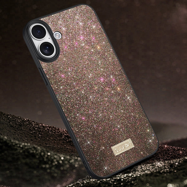 iPhone 16 SULADA Glittery PC Hybrid TPU Handmade Leather Phone Case(Colorful) - mobilecasez