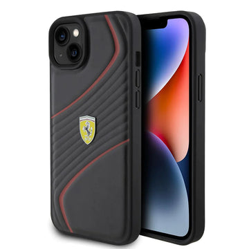 CG MOBILE Ferrari iPhone 15 Plus Case PU Leather Case with Twist Embossed Lines | Shock Absorption Protective Case/Cover Designed for iPhone 15 Plus 2023 Black