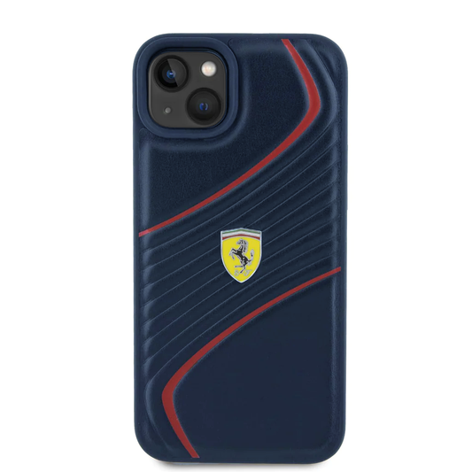 CG MOBILE Ferrari iPhone 15 Plus Case PU Leather Case with Twist Embossed Lines | Shock Absorption Protective Case/Cover Designed for iPhone 15 Plus 2023 Blue
