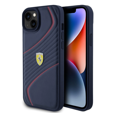 CG MOBILE Ferrari iPhone 15 Plus Case PU Leather Case with Twist Embossed Lines | Shock Absorption Protective Case/Cover Designed for iPhone 15 Plus 2023 Blue