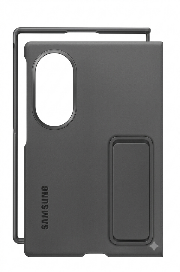 Silicone Standing Case with Metal Camera Ring for Samsung Galaxy Fold 8 Wide - Dark Gray