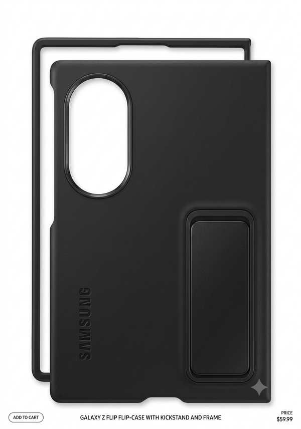 Silicone Standing Case with Metal Camera Ring for Samsung Galaxy Fold 8 Wide - Black