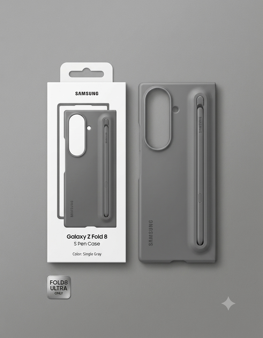 Samsung Z Fold8 Ultra Slim Skin Feel S Pen Case with Stylus and Logo - Grey