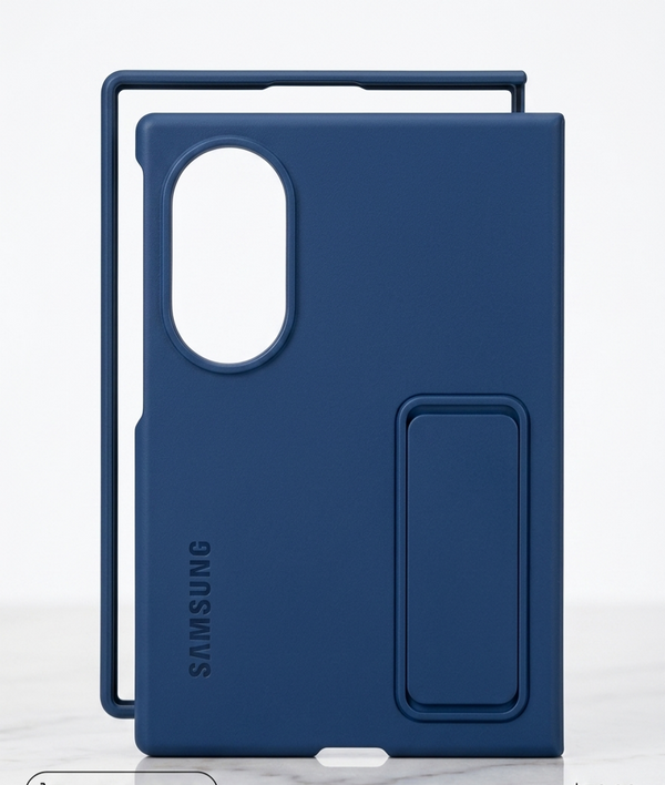 Silicone Standing Case with Metal Camera Ring for Samsung Galaxy Fold 8 Wide - Blue